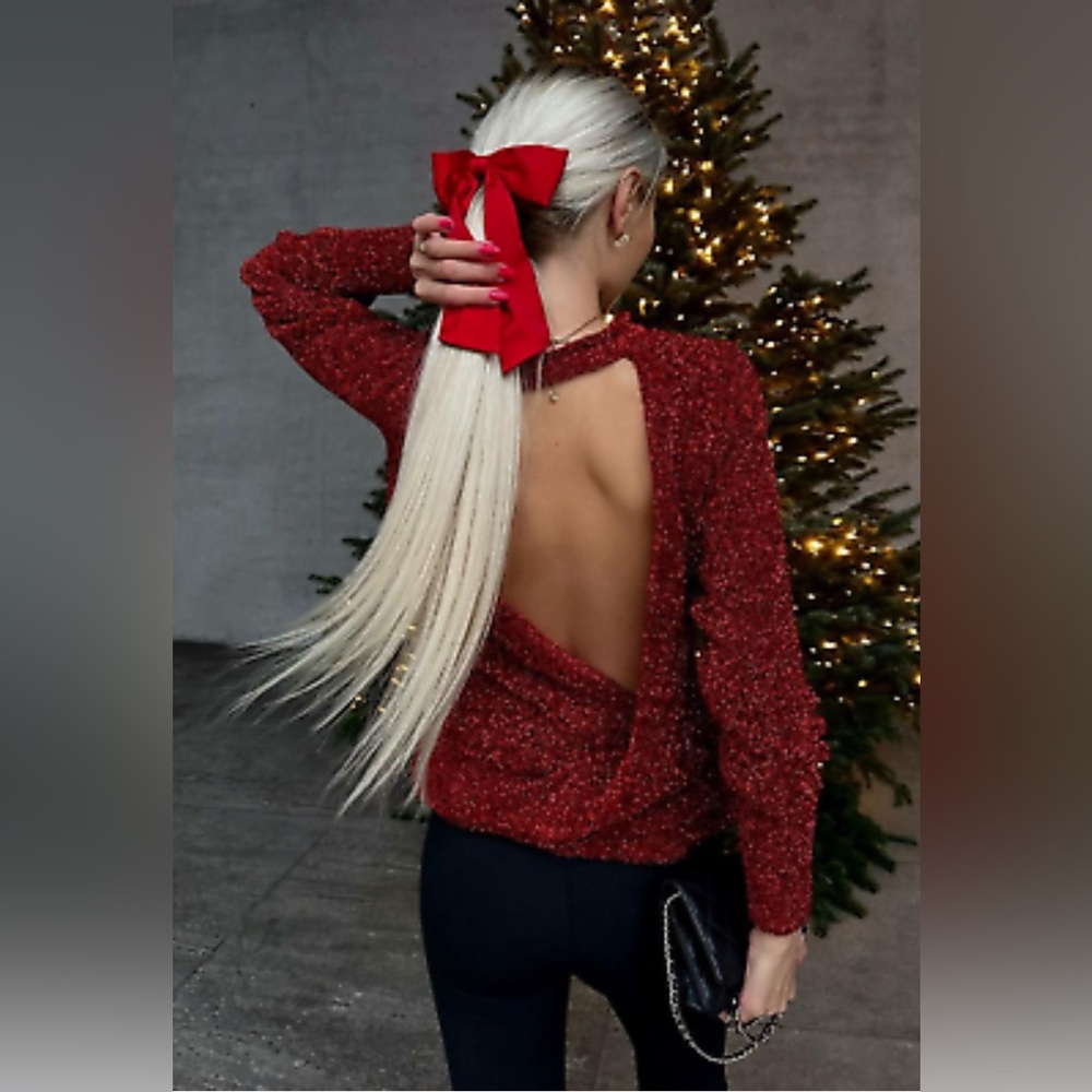 ZARA Bloggers Favourite Red Tinsel Knit Sweater  with Open Back Size Sma…